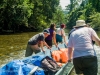 Pulling the boat through the shallows