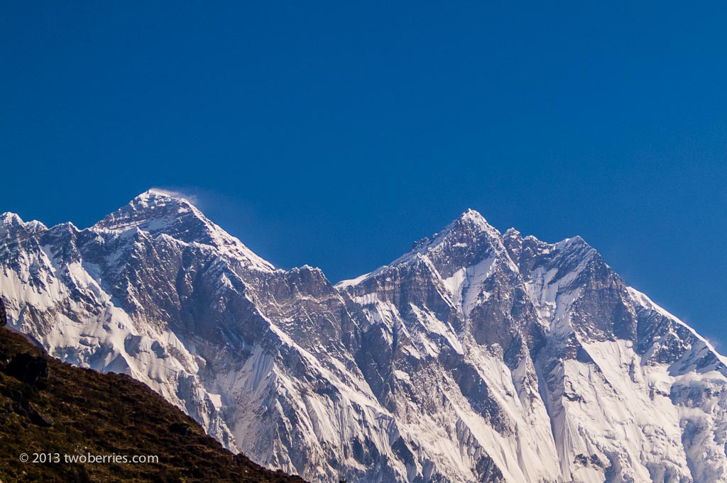 Everest and Lhotse from Namche Bazaar