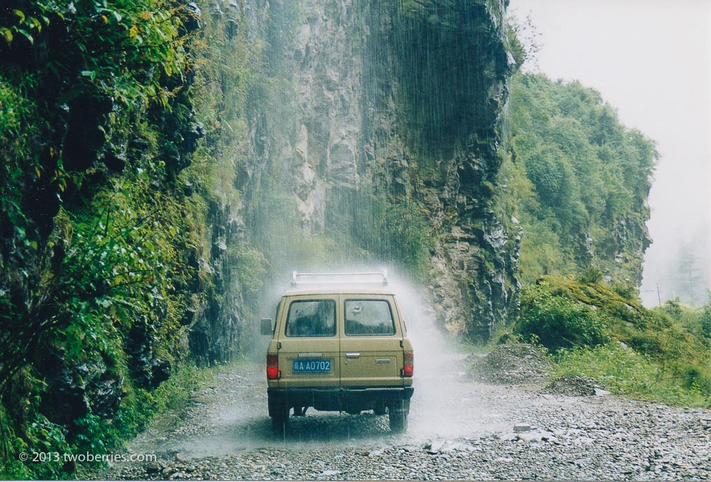 A waterfall makes a convenient car wash